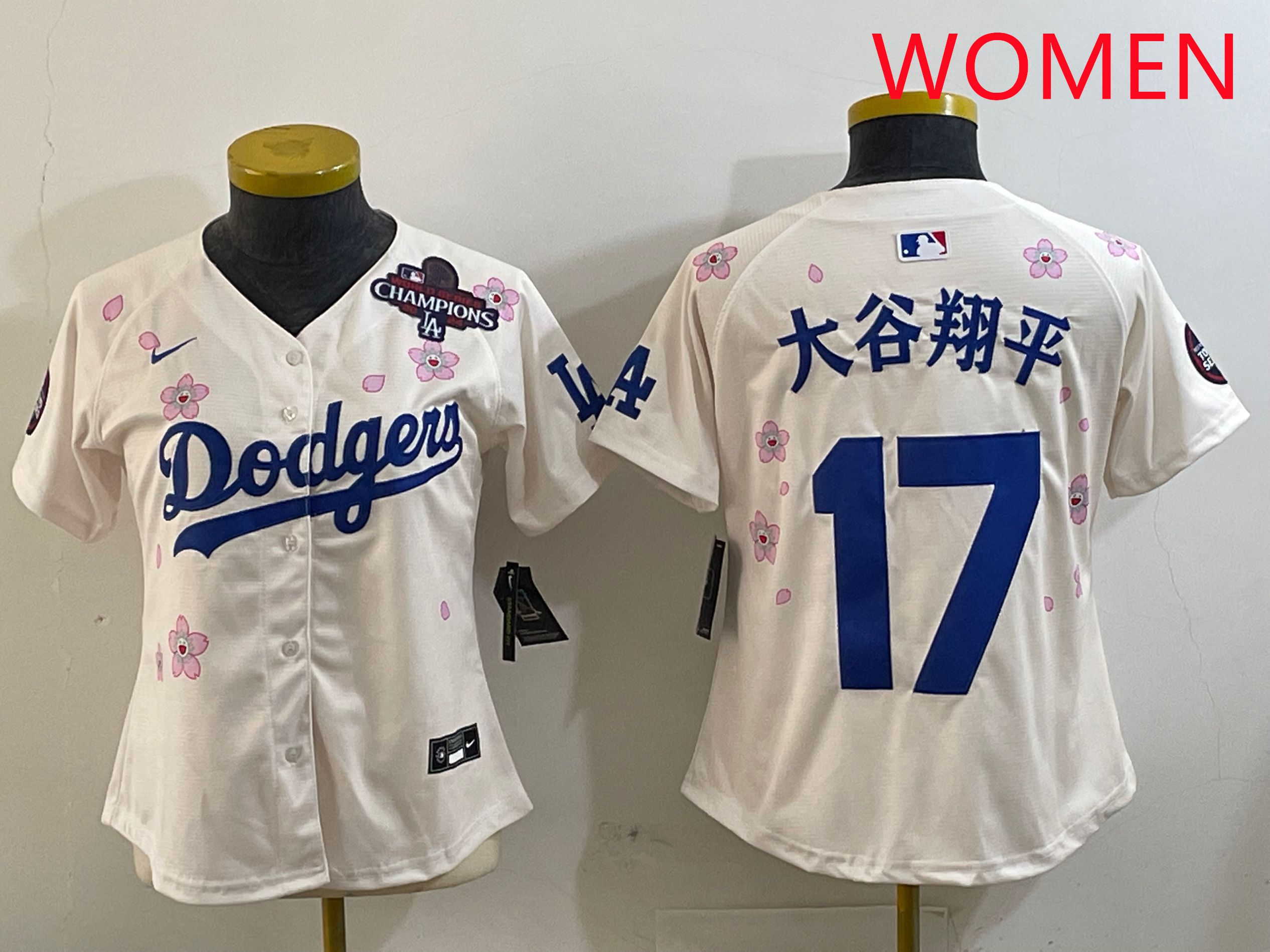 Women Los Angeles Dodgers 17 Ohtani Cream Sakura Edition 2025 Nike MLB Jersey style 16